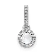 14k White Gold Real Diamond and Cabochon .47 White Topaz Pendant
