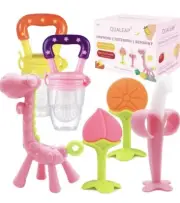 Qualeap teething toys and feeders, chewing, teething, sensory, pink, giraffe