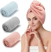 CZZXI 3 PCS Microfiber Hair Towel, Wraps for Women Wet Hair, Fast Drying Turban, Anti Frizz Head Towels Wrap Curly (Grey, Pink, Blue) Blue, Grey, Pink