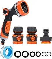 Garden Hose Pipe Spray Gun,Garden Hose Nozzle with Tap Hose Connectors Fittings Set,Multi Adjustable Patterns High Pressure Water Hose Spray Gun for Garden Plants,Pets Bathing,Car Cleaning