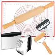 Wooden Rolling Pins for Baking, Small Dough Roller with Handle, Stainless Ste...