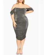 City Chic Luminosity Ruched Off the Shoulder Body-Con Dress Size XXL 24 NWT