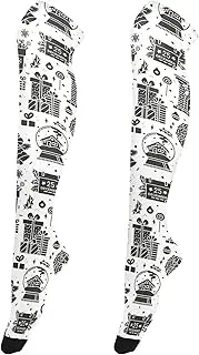 [Caihoyu] Thigh High Baseball Socks for Women Fashionable Leg Warmers High Football Socks for Weddings Christmas Black Pattern, Christmas Black Pattern