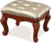 Solid Wood Frame Ottoman Foot Stool, Leather Foot Rest for Couch, Vintage Furniture Footstools and Ottomans Footrest for Living Room Bedroom EntrywayGold,32cm