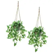 Fake Hanging Plants with Pots, 2 Pack Artificial Faux Anthurium Leaf Green