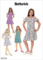 Butterick Pattern B6550 Girls Pullover Dress w/ Sleeveless or Cold Shoulder 7-14
