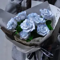 在飛比找蝦皮購物優惠-免運🌈毛綫鈎針藍邊泰國玫瑰情人節自製意義花束 送女友手工編織