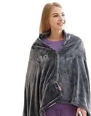 [Generic] Fast-Heating Heated Poncho Shawl - Safe Coral Velvet, USB Wearable Heated Blanket | Portable Heated Wrap with Overheat Protection for Relaxation at Home, Work, or Outdoors (150x80cm)