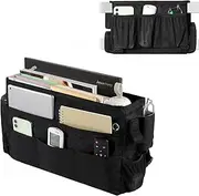 WOMACO Bedside Storage Organiser, Bunk Loft Bed Side Caddy with Adjustable Strap Buckles, College Dorm Bed Hanging Basket Organiser for Dorm, Bunk, Loft, Hospital Bed (Black, Large)