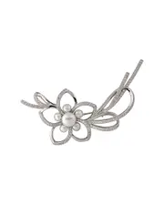 Splendid Pearls Rhodium Plated Silver 4.5-8.5mm Pearl & CZ Brooch