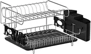 Cefito Dish Drying Rack, 2-Tier Dish Drainer Kitchen Plate Racks Dishwashing Storage Organiser Countertop, with Cup Holder and Cutlery Tray Black Silver