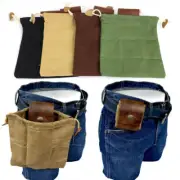 Leather Waxed Canvas Pouch Outdoor Foraging Collapsible Bag Drawstring Belt Bag