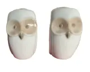 VTG MCM Takahashi Napkin Rings Two White Porcelain Wise Owl Tan Eyes 2 Inch Pair