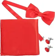 [LIFKOME] Men' Girdle Tie Pocket Square Three- Shirt Cufflinks Formal Bowties Tie and Cufflinks Bridal Cuff Links Business Cufflinks Wedding Groom Cufflinks Red Satin