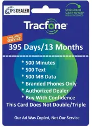 TracFone Service Extension 395 Days 500min/500txt/500MB Data. Number Required