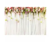 Floral White Curtain Printed Fabric Backdrop