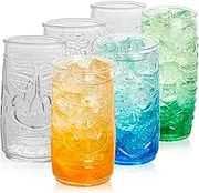 Drinking Glasses Set of 6 Tiki Vintage Cocktail Glasses 500 ml / 600 ml Embossed Glass Cups Hawaiian Party Drinking Glasses Set Decorative Water for Halloween Holiday 4 x 500 ml 2 x 600 ml