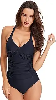 [YTRDDZSW] Women's Swimsuit Solid Color Sexy V-Neck One-Piece Swimsuit Push-ups Cover Belly Fold Swimsuit