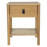 [Latitude] Jasper Oak Look Side Table with Rattan Shelf and Drawer Lacquered Finish