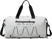 Gym Bag for Men Women, Sports Travel Duffel Bag with Shoe Compartment and Wet Porcket, Weekender Travel Bag Overnight Bag, Multi-Functional Sports Gym Bags for Gym, Sports, Travel, Yoga (Off-White)