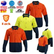 5 PACK Hi Vis Shirts Long Sleeve Workwear Shirt Light Cotton Hi Vis Safety