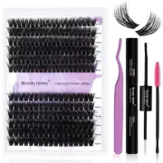 DIY Lash Extension Kit 60D/80D Lash Cluster Kit 3D Effect 240 PCS D Curl 12-16Mm