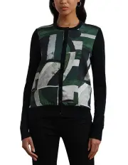 [Polo Ralph Lauren] Geo Print Cotton Blend Cardigan in Black
