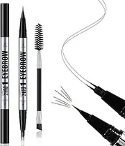 Apooliy Waterproof Eyebrow Pen, Dual-Ended 2 Forks Microblading Brow Pen and Brush Set, Ultra-Precise Liquid Eye Brow Pencil, Eyebrow Makeup Pencil for Women