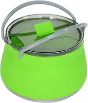 QOTSTEOS Collapsible Camping Cook Pot with Lid, Silicone Folding Saucepan, Folding Bowl Water Kettle for Outdoor Travel Hiking, Portable Camping Cookware, 1L(Green)