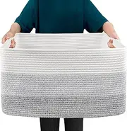 DAWNTREES Storage Basket, 56x43x30cm Rectangle Woven Baskets for Storage, Toy Basket With Handle, Nursery Blanket Basket Living Room (Grey, 1 Pack)