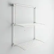 foxydry Wall Plus Wall Mounted Clothes Airer Vertical Wall Mounted Retractable Retractable Airer Indoor Outdoor Clothes Airer (152x52x137 cm)