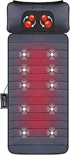 Comfier Massage Mat, Full Body Heating Massage Pad with Movable Shiatsu Neck Massage Pillow, 10 Vibrating Motors & 4 Heating Pad, Neck,Shoulder Back Massager
