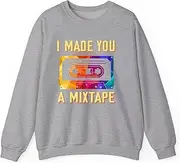 [X.Style] I Made You A Mixtape 80s 90s Vintage Costume Cassette Tape Sweatshirt for Adults Crew Neck Long Sleeve Pullover Grey 3XL