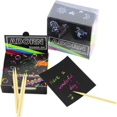 Rainbow Scratch Notes 125 Paper Sheets, with 5 Drawing Wooden Styluses (2 Pack)