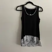 White House Black Market Women XS Solid Leopard Print Woven Hem Tank Top NWT