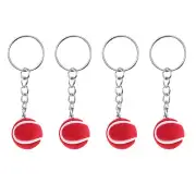 4Pcs Mini Tennis Ball Keychain Key Ring Cute Sports Keyring, Red