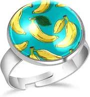 [FVQL] Stainless Steel Ring for Girls, fruit banana patterns, 0.67inch/1.7cm, Glass, glass