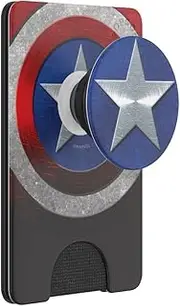 PopSockets Phone Wallet with Expanding Grip, Phone Card Holder, Wireless Charging Compatible, Marvel - Captain America