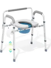 OasisSpace Stand Alone Raised Toilet Seat 500lb Adjustable Bedside Commode Chair