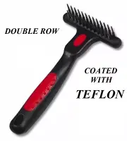 Pro DOUBLE ROW UNDERCOAT RAKE TEFLON COATED PINS DOG CAT Grooming Mat Breaker
