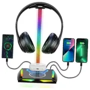 RGB Headphone Stand with 2 USB-C & 1 USB Charging Ports, Desk Gaming Headset