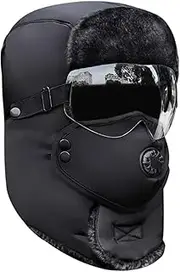 [Generic] Trapper Hat - Trapper Hat Mens | Windproof Winter Skiing Cap Women Men | Winter Earflap Hat with Goggles Scarf | Mens Trapper Hats Winter | Outdoor Warm Thermal Trapper Hat for Cold Weather Skating