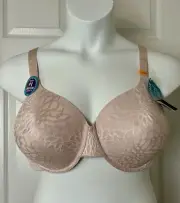 Vanity Fair Beauty Back Smoother Full Figure Bra 44DD Pink Blush Lace 76380 New