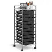 Costway 10 Drawers Electroplated Rolling Storage Trolley Cart Black