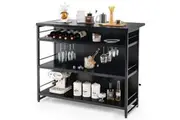 Giantex 4-Tier Bar Cabinet Kitchen Island w/Footrest Home Bar Unit Serving Cart Black