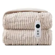 Dreamaker Eyelash Fleece Reversible Electric Heated Throw Blanket [180x200cm] (Natural)