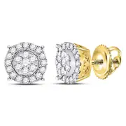 14k Yellow Gold Round Diamond Halo Cluster Earrings 1/4 Cttw