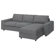 VIMLE 3-seat sofa-bed with chaise longue, with wide armrests/Lejde grey/black