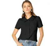 Allegra K Peter Pan Collar Soft Blouse Black