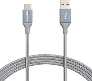 Amazon Basics Double Braided Nylon USB-C to USB-A 2.0 Fast Charging Cable, 3A - 3.0 m, Dark Gray